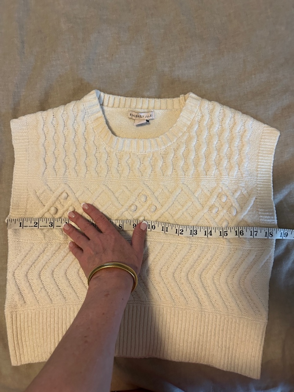 Sincerly Jules Cream Cable Knit Sleeveless Crew Sweater Vest - Picture 7 of 9